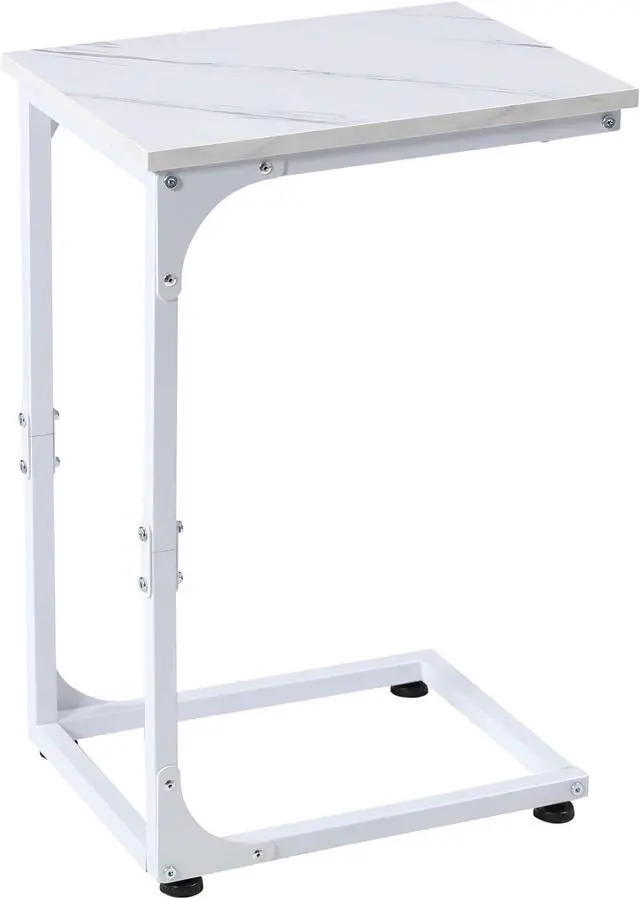 Main image of C Shaped End Table, Side Table, for Couch, Bed, Chair, Living Room, Bedroom, Slides Under Sofa, Tray for Snack, Laptop, TV Dinner, Marble Color Top BT001C