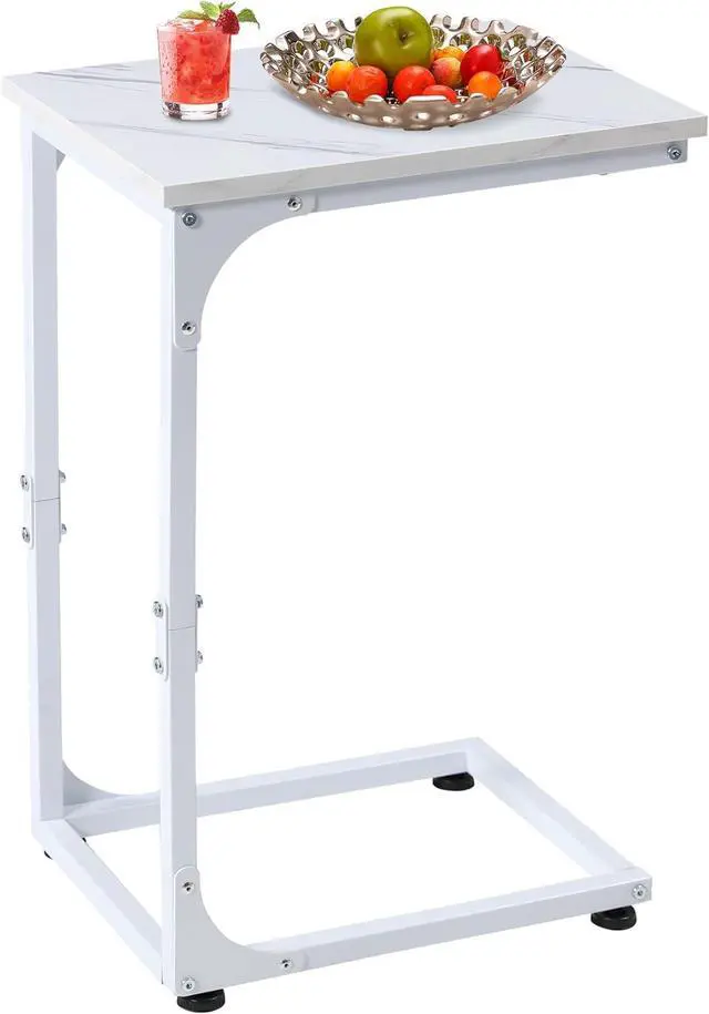 Alt view image 4 of 7 - C Shaped End Table, Side Table, for Couch, Bed, Chair, Living Room, Bedroom, Slides Under Sofa, Tray for Snack, Laptop, TV Dinner, Marble Color Top BT001C