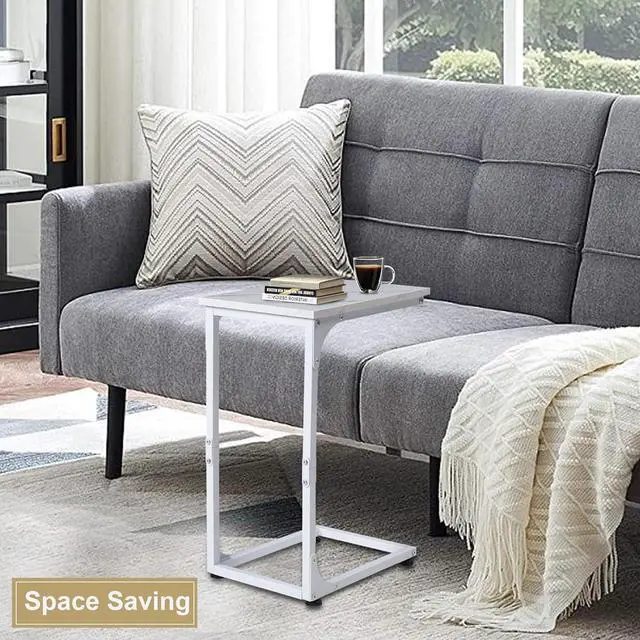 Alt view image 5 of 7 - C Shaped End Table, Side Table, for Couch, Bed, Chair, Living Room, Bedroom, Slides Under Sofa, Tray for Snack, Laptop, TV Dinner, Marble Color Top BT001C