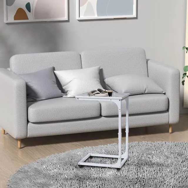Alt view image 7 of 7 - C Shaped End Table, Side Table, for Couch, Bed, Chair, Living Room, Bedroom, Slides Under Sofa, Tray for Snack, Laptop, TV Dinner, Marble Color Top BT001C