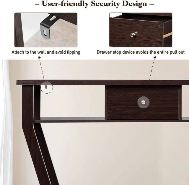 Alt view image 4 of 6 - 3 Tiers Console Table with Drawer, 47'' Wooden Accent Table with Open Storage Shelves, Easy Assembly, Narrow Sofa Side Table for Hallway Entryway Living Room (Coffee)