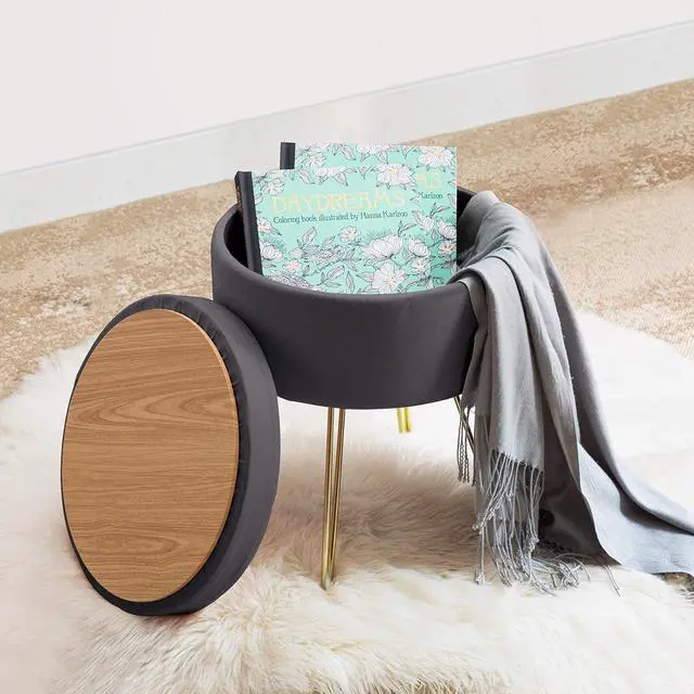 Alt view image 4 of 7 - DUHOME Velvet Storage Ottoman, Vanity Stool with Removable Cover Footrest Stool Round Vanity Chair Small Coffee Table for Bedroom Living Room Grey