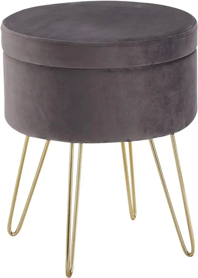 Alt view image 3 of 7 - DUHOME Velvet Storage Ottoman, Vanity Stool with Removable Cover Footrest Stool Round Vanity Chair Small Coffee Table for Bedroom Living Room Grey
