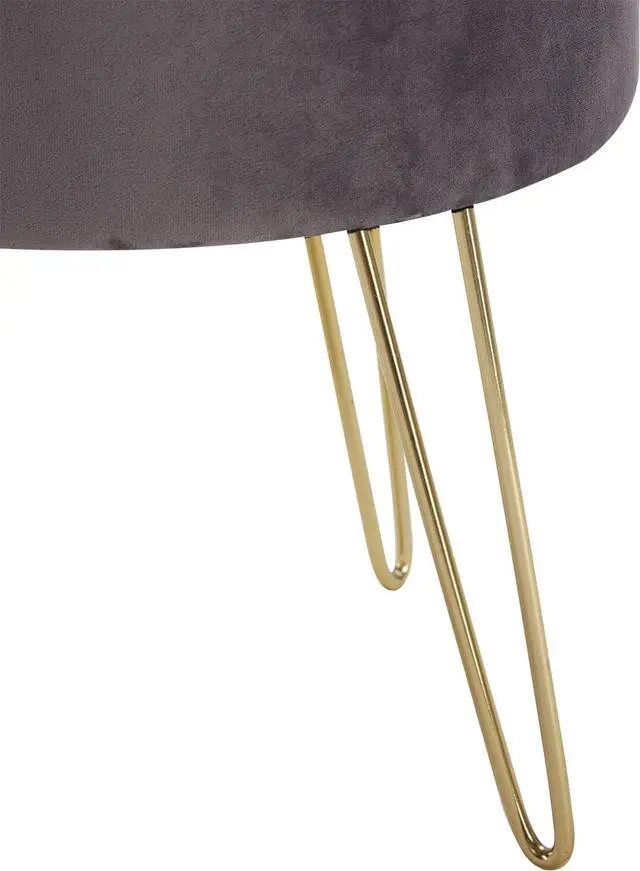 Alt view image 5 of 7 - DUHOME Velvet Storage Ottoman, Vanity Stool with Removable Cover Footrest Stool Round Vanity Chair Small Coffee Table for Bedroom Living Room Grey