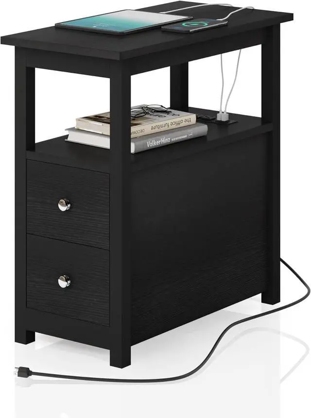 Main image of Sandinrayli End Table with Charging Station, Side Table with 2 Drawer & USB Ports & Power Outlets, Nightstand for Small Spaces, Bedside Tables for Living Room Black