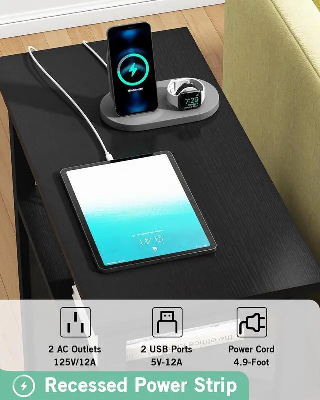 Alt view image 5 of 7 - Sandinrayli End Table with Charging Station, Side Table with 2 Drawer & USB Ports & Power Outlets, Nightstand for Small Spaces, Bedside Tables for Living Room Black
