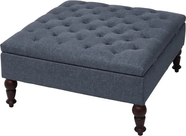 Alt view image 3 of 7 - ABBLE Indoor 34'' Wide Tufted Square Storage Ottoman with Hinged Lid Space Saving Coffee Table Upholstered Storage Storage Cocktail Ottoman Seat for Living Room Bedroom Office Denim Blue