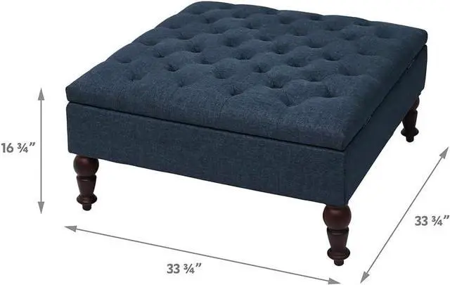 Alt view image 2 of 7 - ABBLE Indoor 34'' Wide Tufted Square Storage Ottoman with Hinged Lid Space Saving Coffee Table Upholstered Storage Storage Cocktail Ottoman Seat for Living Room Bedroom Office Denim Blue