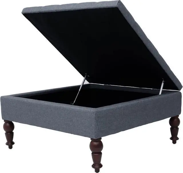 Alt view image 4 of 7 - ABBLE Indoor 34'' Wide Tufted Square Storage Ottoman with Hinged Lid Space Saving Coffee Table Upholstered Storage Storage Cocktail Ottoman Seat for Living Room Bedroom Office Denim Blue