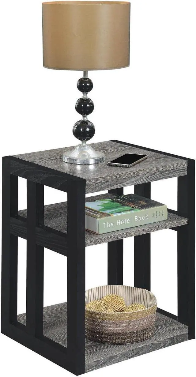 Alt view image 2 of 6 - Convenience Concepts Monterey End Table with Shelves, Weathered Gray/Black