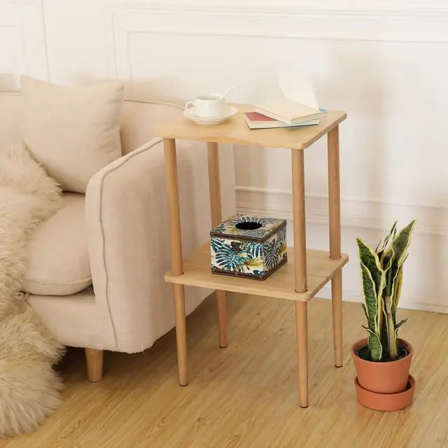 Alt view image 3 of 7 - Solid Wood Side Table, 2-Tier Narrow End Table with Storage Shelves for Small Places, Tall Nightstand Bedside Table for Living Room Bedroom Office, No-Tool Assembly.