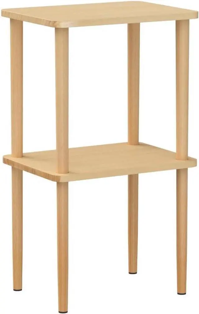 Alt view image 5 of 7 - Solid Wood Side Table, 2-Tier Narrow End Table with Storage Shelves for Small Places, Tall Nightstand Bedside Table for Living Room Bedroom Office, No-Tool Assembly.