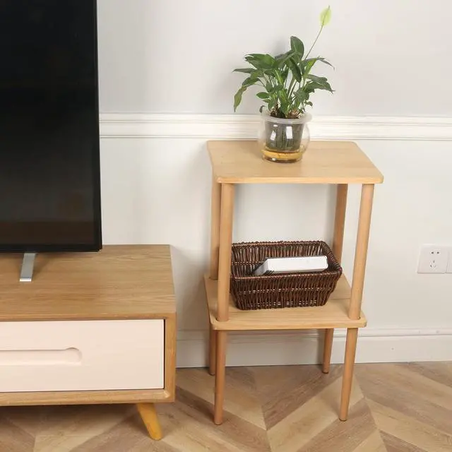 Alt view image 4 of 7 - Solid Wood Side Table, 2-Tier Narrow End Table with Storage Shelves for Small Places, Tall Nightstand Bedside Table for Living Room Bedroom Office, No-Tool Assembly.