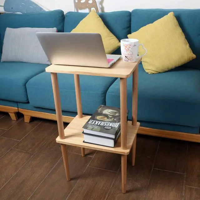 Alt view image 6 of 7 - Solid Wood Side Table, 2-Tier Narrow End Table with Storage Shelves for Small Places, Tall Nightstand Bedside Table for Living Room Bedroom Office, No-Tool Assembly.
