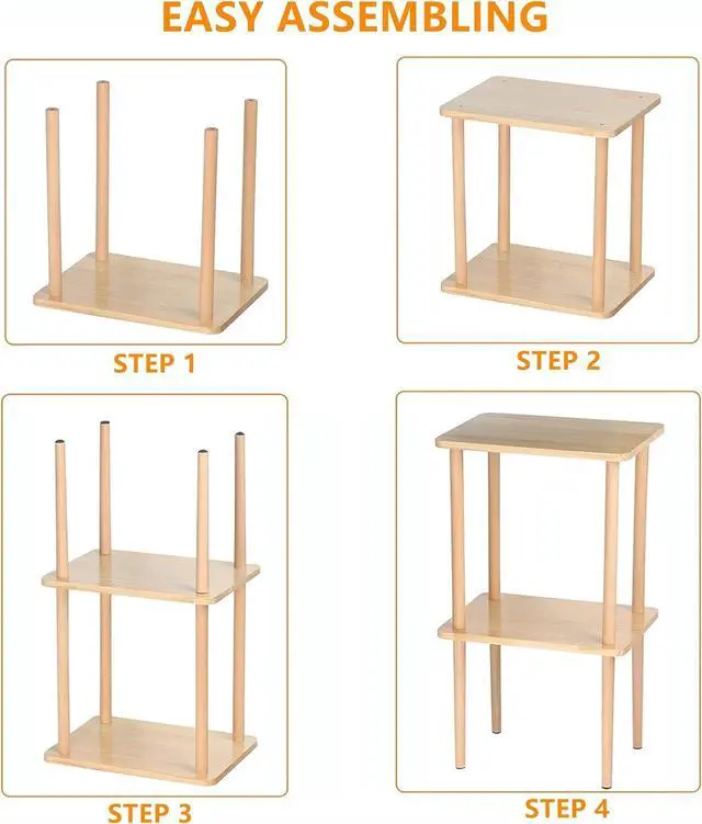 Alt view image 7 of 7 - Solid Wood Side Table, 2-Tier Narrow End Table with Storage Shelves for Small Places, Tall Nightstand Bedside Table for Living Room Bedroom Office, No-Tool Assembly.