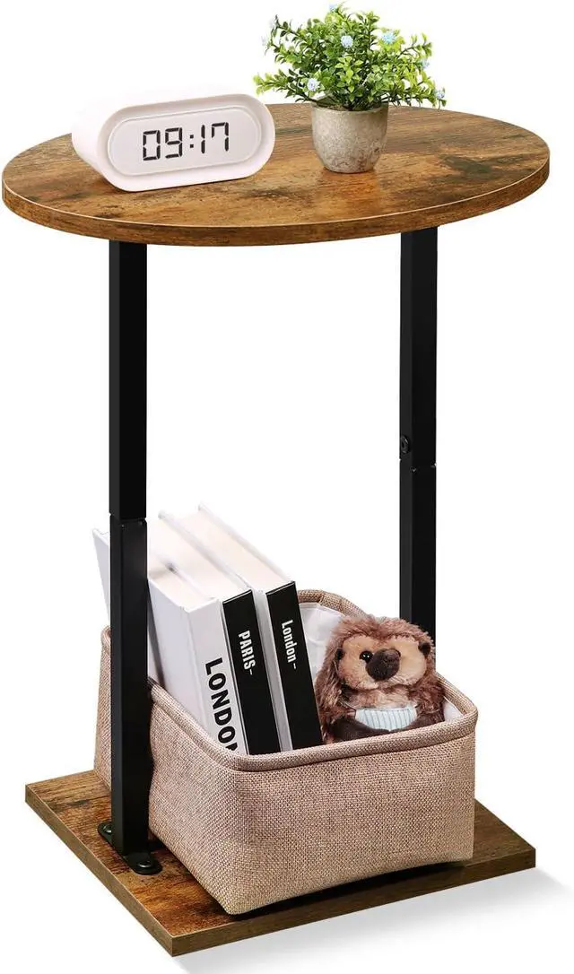 Main image of Eufrozy Small Side Table for Small Spaces, 24 inch Wooden Round End Table with Fabric Basket, Wood Accent Table for Couch Sofa Drink Sidetable Living Room Bedroom Rustic