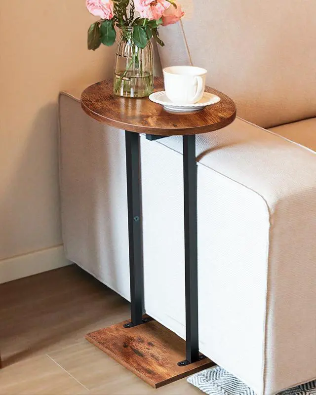 Alt view image 2 of 7 - Eufrozy Small Side Table for Small Spaces, 24 inch Wooden Round End Table with Fabric Basket, Wood Accent Table for Couch Sofa Drink Sidetable Living Room Bedroom Rustic