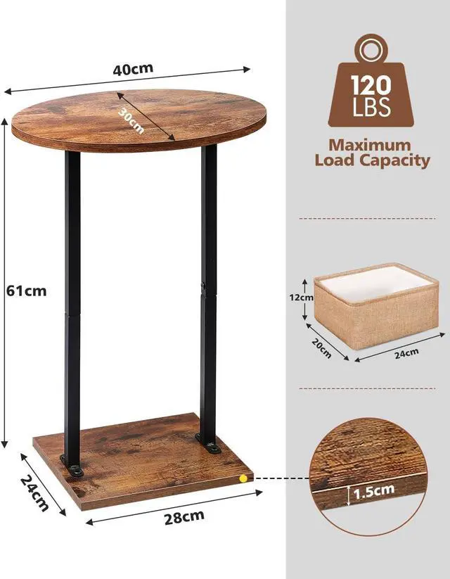 Alt view image 3 of 7 - Eufrozy Small Side Table for Small Spaces, 24 inch Wooden Round End Table with Fabric Basket, Wood Accent Table for Couch Sofa Drink Sidetable Living Room Bedroom Rustic