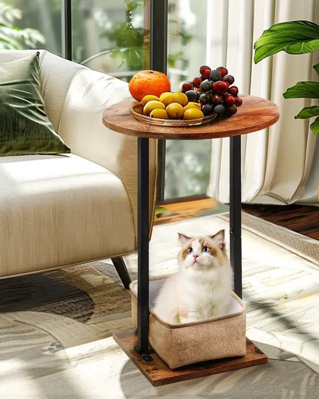 Alt view image 7 of 7 - Eufrozy Small Side Table for Small Spaces, 24 inch Wooden Round End Table with Fabric Basket, Wood Accent Table for Couch Sofa Drink Sidetable Living Room Bedroom Rustic