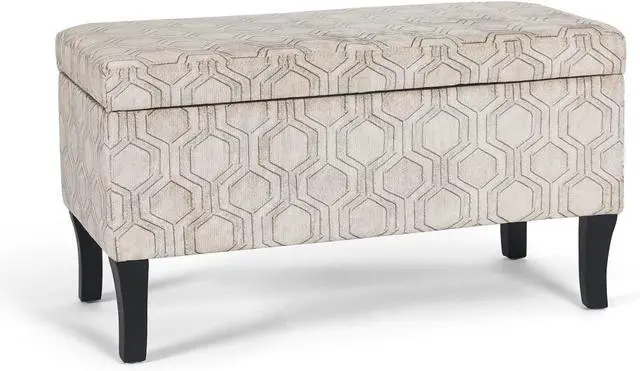 Main image of Joveco 32 Inch Storage Ottoman Bench in Upholstered Linen Fabric, Rectangular Entryway Bench with Wooden Legs, Coffee Tables Footstool Footrest for Living Room Bedroom End of Bed (Lozenge Pattern)