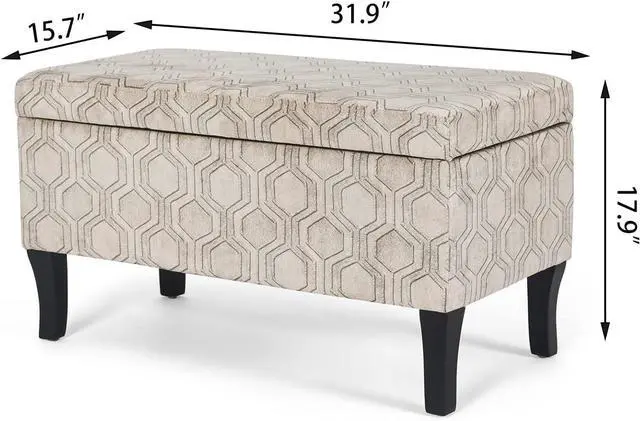 Alt view image 3 of 7 - Joveco 32 Inch Storage Ottoman Bench in Upholstered Linen Fabric, Rectangular Entryway Bench with Wooden Legs, Coffee Tables Footstool Footrest for Living Room Bedroom End of Bed (Lozenge Pattern)