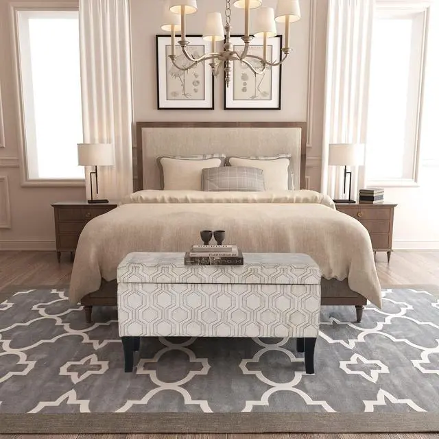 Alt view image 5 of 7 - Joveco 32 Inch Storage Ottoman Bench in Upholstered Linen Fabric, Rectangular Entryway Bench with Wooden Legs, Coffee Tables Footstool Footrest for Living Room Bedroom End of Bed (Lozenge Pattern)