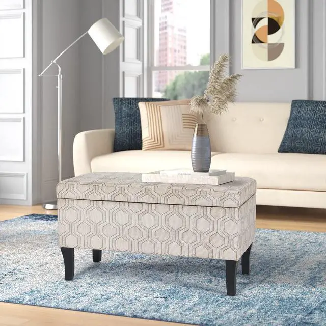 Alt view image 2 of 7 - Joveco 32 Inch Storage Ottoman Bench in Upholstered Linen Fabric, Rectangular Entryway Bench with Wooden Legs, Coffee Tables Footstool Footrest for Living Room Bedroom End of Bed (Lozenge Pattern)