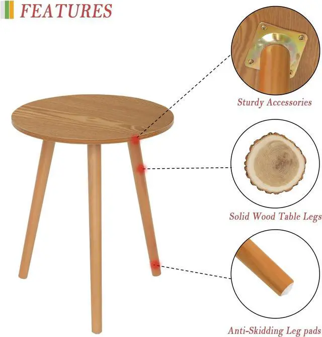 Alt view image 3 of 7 - AWASEN Round Side Table, Small End Table for Living Room, Modern Accent Coffee Side Table with Solid Wood Legs for Small Space, Easy Assembly, Brown