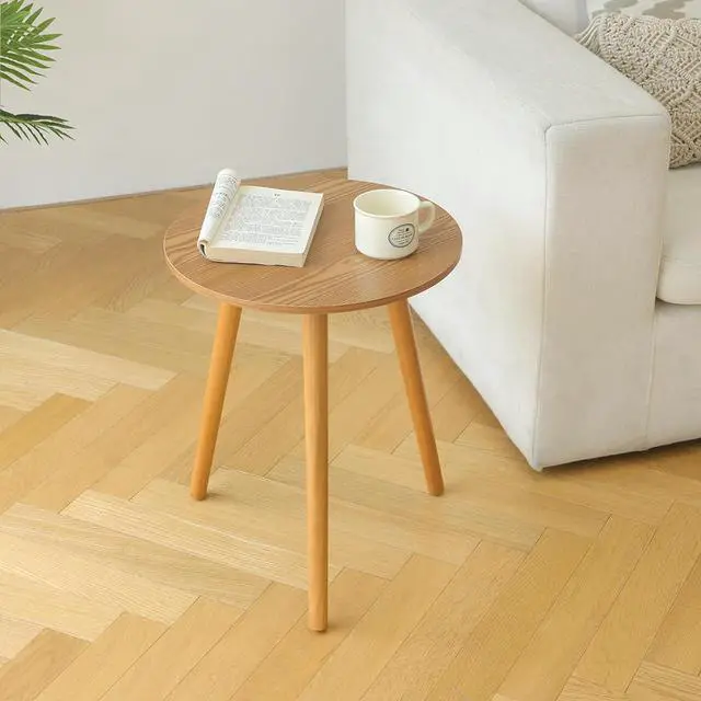 Alt view image 4 of 7 - AWASEN Round Side Table, Small End Table for Living Room, Modern Accent Coffee Side Table with Solid Wood Legs for Small Space, Easy Assembly, Brown