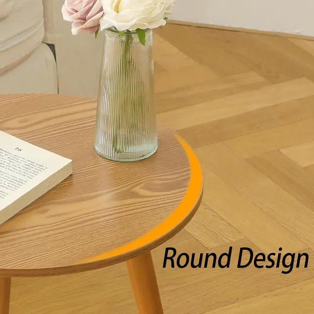 Alt view image 7 of 7 - AWASEN Round Side Table, Small End Table for Living Room, Modern Accent Coffee Side Table with Solid Wood Legs for Small Space, Easy Assembly, Brown