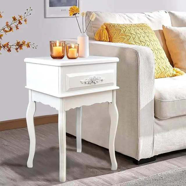 Main image of Westcharm Small White Vintage Nightstand | Queen Anne End Table | Wood Antique Shabby Chic Side Table | Small Wooden Victorian Bedside Table | Accent Table for Kids Room