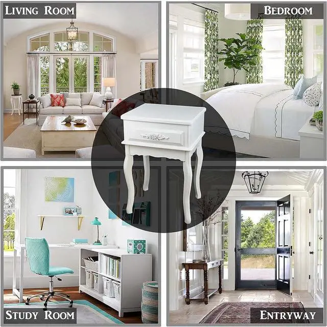 Alt view image 3 of 7 - Westcharm Small White Vintage Nightstand | Queen Anne End Table | Wood Antique Shabby Chic Side Table | Small Wooden Victorian Bedside Table | Accent Table for Kids Room