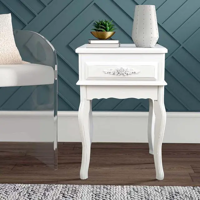 Alt view image 6 of 7 - Westcharm Small White Vintage Nightstand | Queen Anne End Table | Wood Antique Shabby Chic Side Table | Small Wooden Victorian Bedside Table | Accent Table for Kids Room
