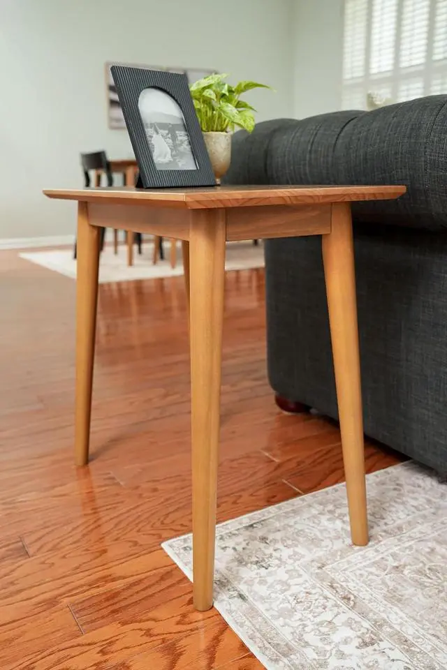 Alt view image 3 of 7 - Plank+Beam Mid Century Modern Rectangular Side Table, End Table for Living Room, Wooden Bedside Table, Small End Table for Office Space, Pecan