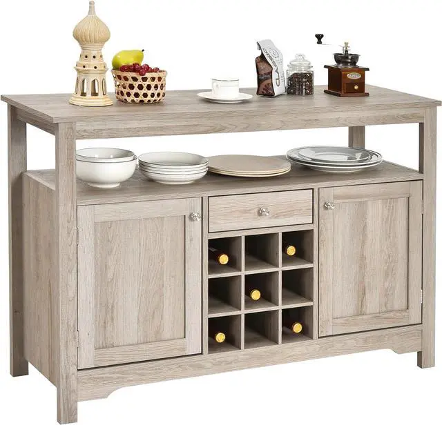 Main image of COSTWAY Buffet Cabinet Storage Sideboard, Server Console Table, Kitchen Cupboard Table with 2 Cabinets, Wine Rack & Open Shelf, 46 x 16 x 31.5 inches, Coffee Bar Cabinet for Entryway, Living Room