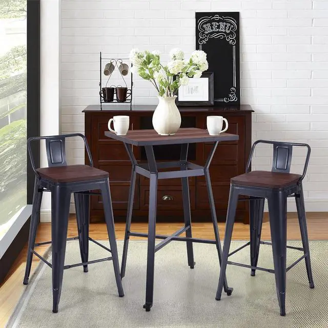 Alt view image 5 of 7 - Sophia & William Bar Table Square Pub Table Wood Top Bar Height 29.5" Wine Table Dining Table for Kitchen Pub Bistro Cafe Restaurant Patio Porch