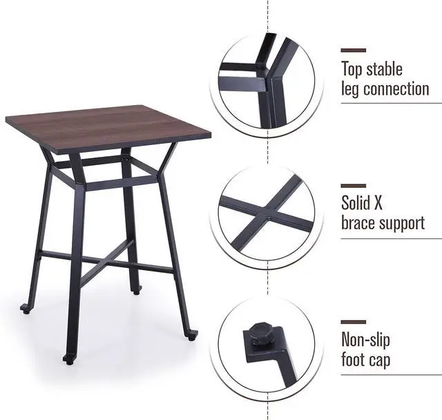 Alt view image 7 of 7 - Sophia & William Bar Table Square Pub Table Wood Top Bar Height 29.5" Wine Table Dining Table for Kitchen Pub Bistro Cafe Restaurant Patio Porch