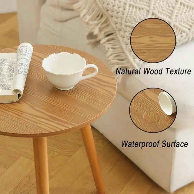 Alt view image 5 of 7 - AWASEN Round Side Table, Small End Table for Living Room, Modern Accent Coffee Side Table with Solid Wood Legs for Small Space, Easy Assembly, Brown