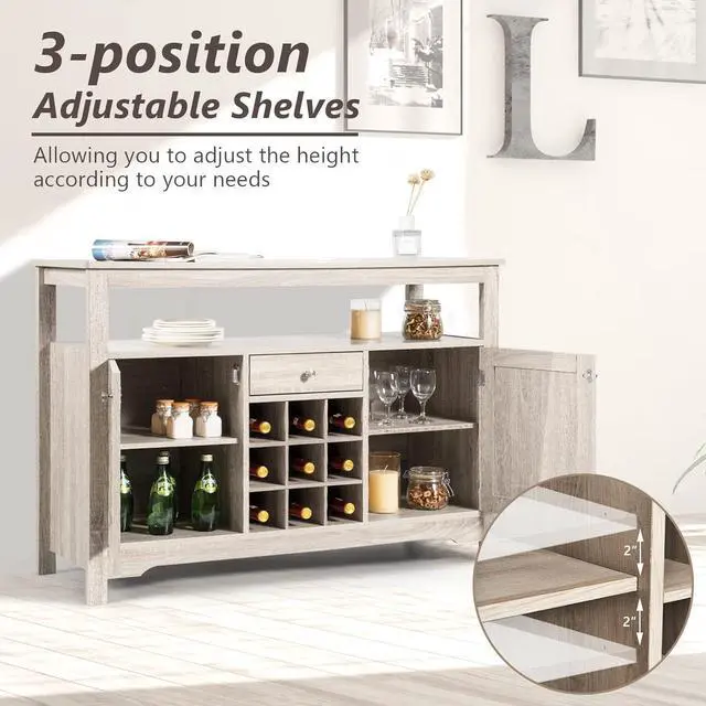 Alt view image 5 of 7 - COSTWAY Buffet Cabinet Storage Sideboard, Server Console Table, Kitchen Cupboard Table with 2 Cabinets, Wine Rack & Open Shelf, 46 x 16 x 31.5 inches, Coffee Bar Cabinet for Entryway, Living Room