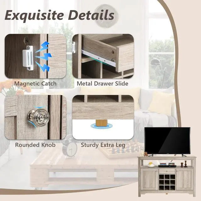 Alt view image 7 of 7 - COSTWAY Buffet Cabinet Storage Sideboard, Server Console Table, Kitchen Cupboard Table with 2 Cabinets, Wine Rack & Open Shelf, 46 x 16 x 31.5 inches, Coffee Bar Cabinet for Entryway, Living Room