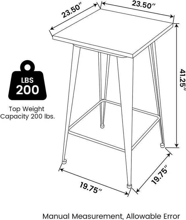 Alt view image 2 of 7 - Glitzhome 41.25" H Modern Style Square High Heavy-Duty Metal Bar Table with Wooden Top Sturdy Frame Bistro Pub Table