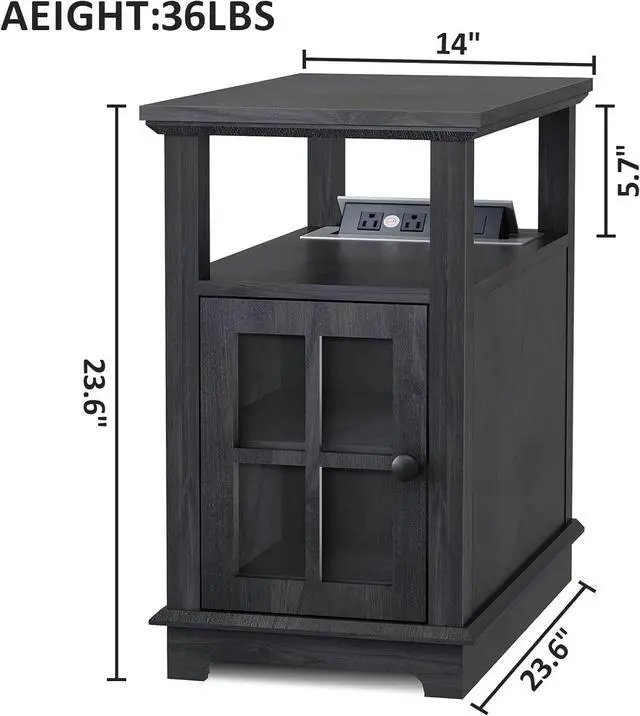 Alt view image 3 of 6 - End Table, End Tables Living Room, Storage End Tables, Side Table with Charging Station, Charging Nightstand for Bedroom/Living Room/Office
