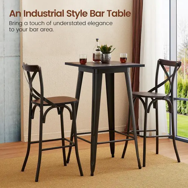 Alt view image 3 of 7 - Glitzhome 41.25" H Modern Style Square High Heavy-Duty Metal Bar Table with Wooden Top Sturdy Frame Bistro Pub Table