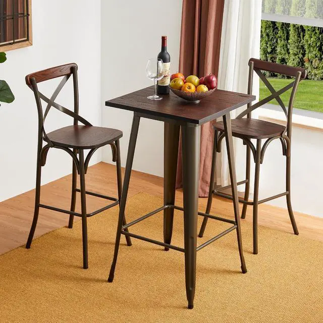 Alt view image 5 of 7 - Glitzhome 41.25" H Modern Style Square High Heavy-Duty Metal Bar Table with Wooden Top Sturdy Frame Bistro Pub Table