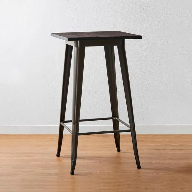 Alt view image 6 of 7 - Glitzhome 41.25" H Modern Style Square High Heavy-Duty Metal Bar Table with Wooden Top Sturdy Frame Bistro Pub Table