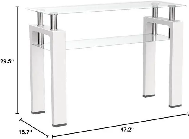 Alt view image 2 of 7 - 47 Inch Rectangle Console Table,Tempered Glass Sofa Table Modern Entryway Table with Smooth White Wooden Legs for Living Room, Simple Narrow Table Hall Table for Hallway