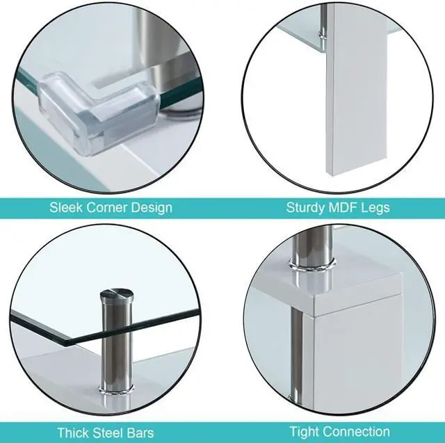 Alt view image 6 of 7 - 47 Inch Rectangle Console Table,Tempered Glass Sofa Table Modern Entryway Table with Smooth White Wooden Legs for Living Room, Simple Narrow Table Hall Table for Hallway