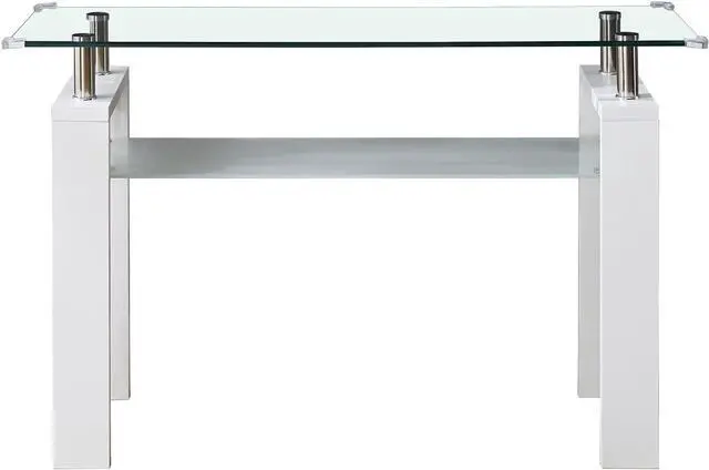Alt view image 5 of 7 - 47 Inch Rectangle Console Table,Tempered Glass Sofa Table Modern Entryway Table with Smooth White Wooden Legs for Living Room, Simple Narrow Table Hall Table for Hallway