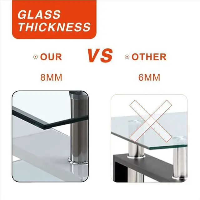 Alt view image 7 of 7 - 47 Inch Rectangle Console Table,Tempered Glass Sofa Table Modern Entryway Table with Smooth White Wooden Legs for Living Room, Simple Narrow Table Hall Table for Hallway