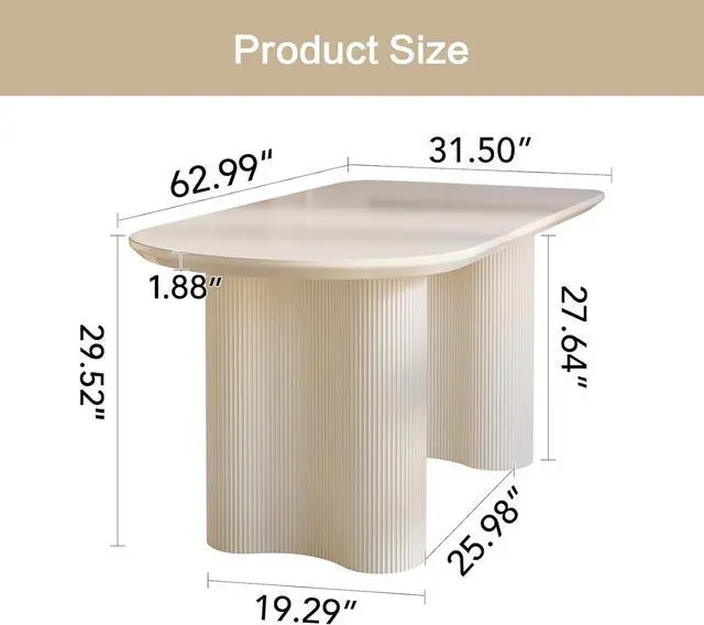 Alt view image 3 of 7 - 62.9" Single Kitchen & Dining Table for Dinner Room,Long Console Table for 4-8 People,Center Table,Sturdy Leisure Coffee Table Living Room Desk?Cream White
